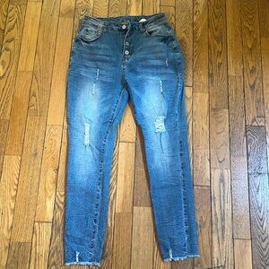 Kunmi Women's Ripped Skinny Slim Fit Jeans Frayed Distressed Stretchy Denim Pant